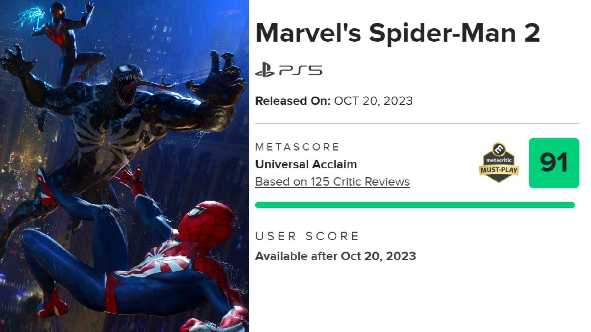 Marvel's Spider-Man 2 is the highest-rate Spidey game of all time.