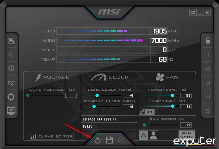 Remove GPU overclocking from MSI Afterburner