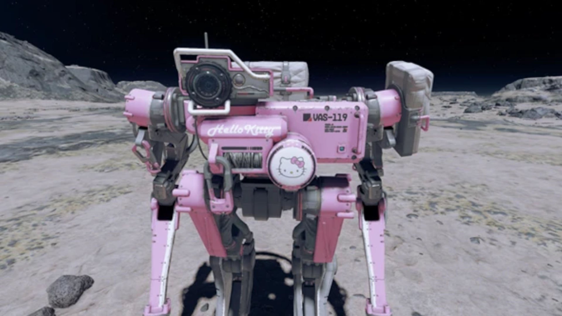 Vasco from Starfield modded with Hello Kitty textures.