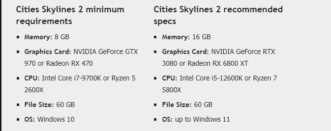 city skylines 2 system requirements 