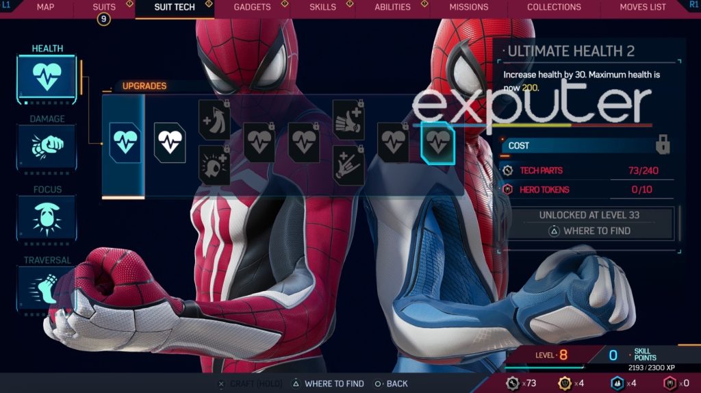 best health suit tech upgrades in spiderman 2