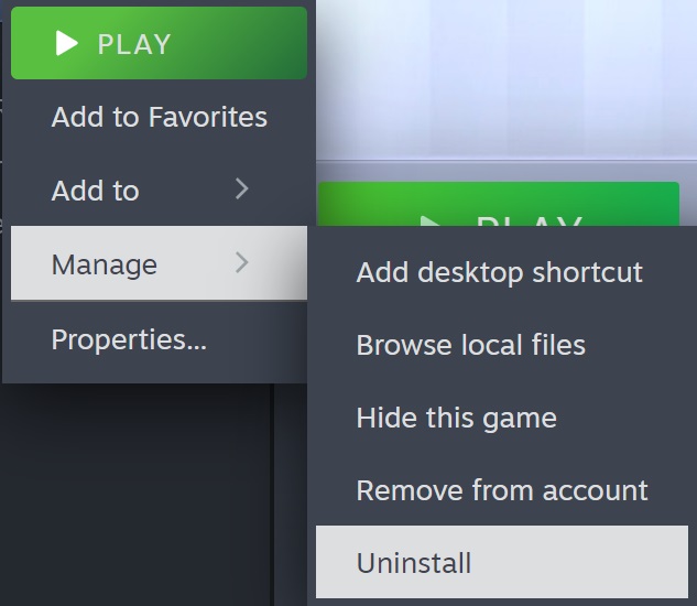 uninstalling a game on steam
