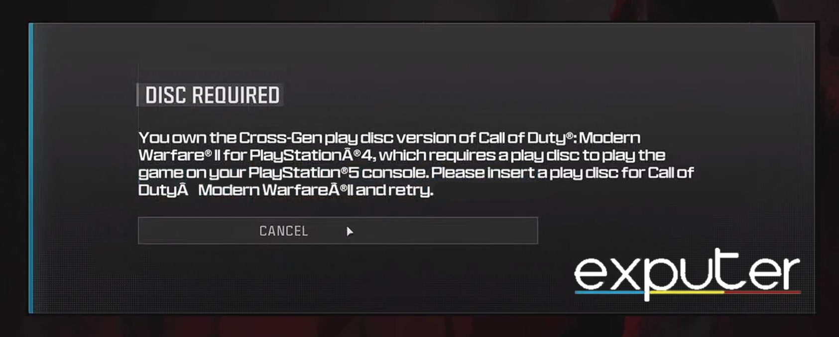 Modern Warfare 3 Disc Required Error. (image by eXputer)