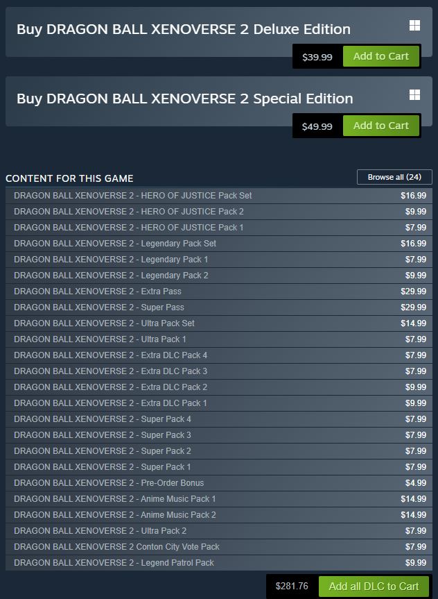 Dragon Ball Xenoverse 2 costs approximately $150 for the full experience.