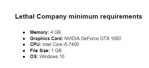 system requirements for lethal company