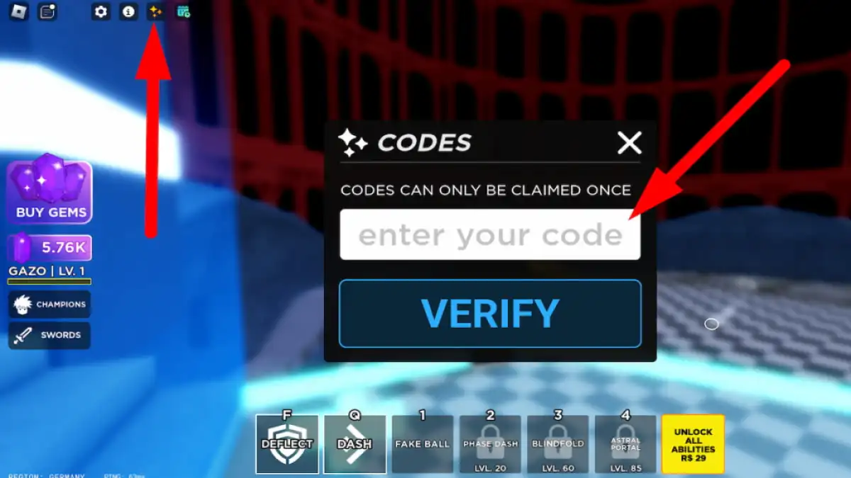 The screen that appears while redeeming these codes