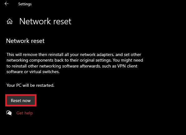 reset network settings for packet burst issue