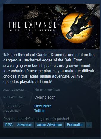 The Steam Store page of The Expanse: A Telltale Series.