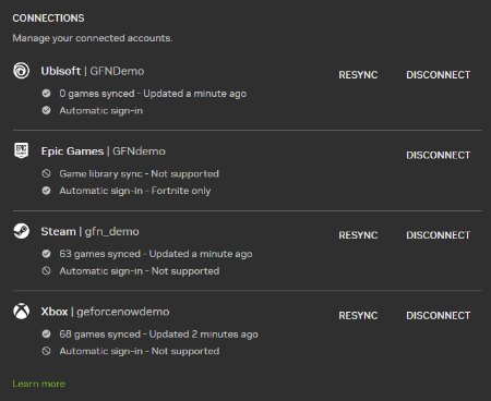 A Glimpse of the Accounts That Can Be Linked to Nvidia GeForce Now
