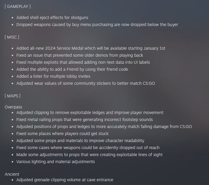 Counter-Strike 2 Latest Update Patch Notes