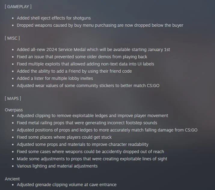 Counter-Strike 2 Latest Update Patch Notes