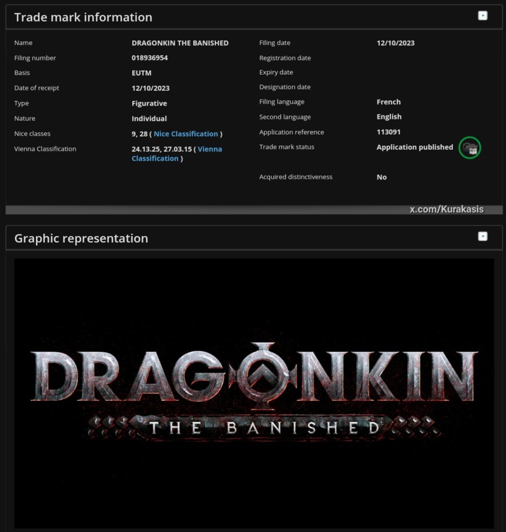 Nacon has filed a trademark for Dragonkin The Banished in Europe