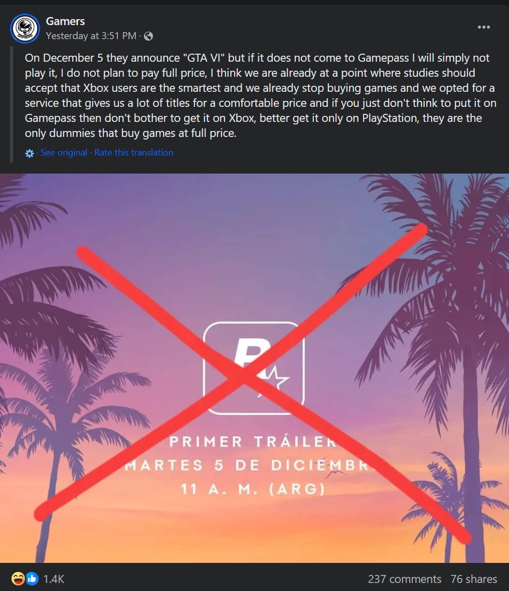 User claims to boycott Grand Theft Auto 6 if it isn’t released on Game Pass.