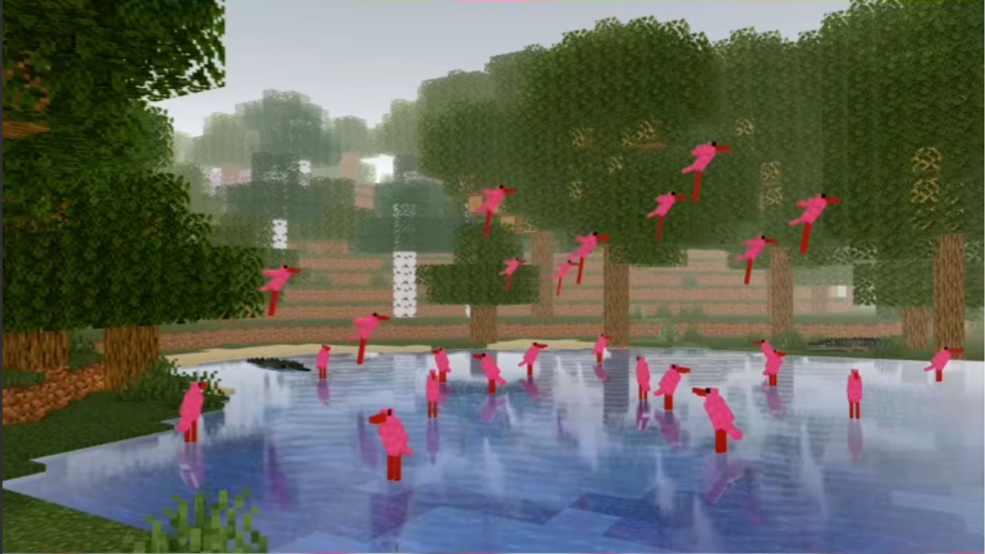 Flamingos from the Grand Theft Auto 6 teaser recreated in Minecraft