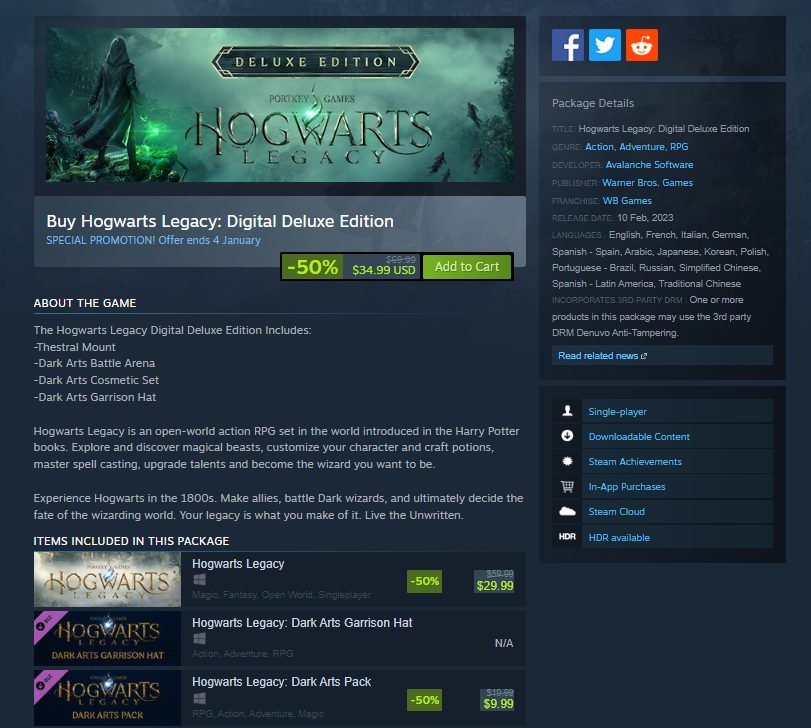 Hogwarts Legacy's Digital Deluxe Edition