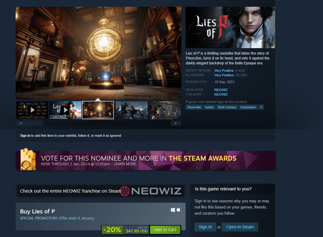 Lies of P on Steam