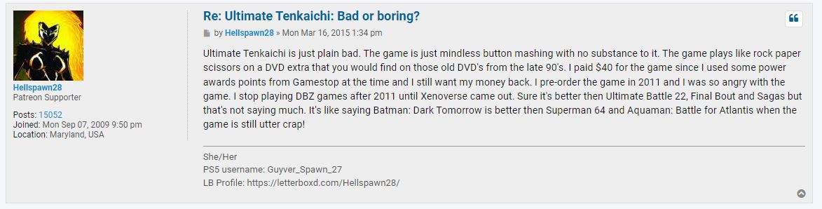 Many people seem to agree that Ultimate Tenkaichi was a fundamentally bad game