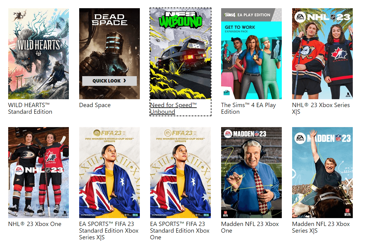 Some of the Games Included in EA Play's Library