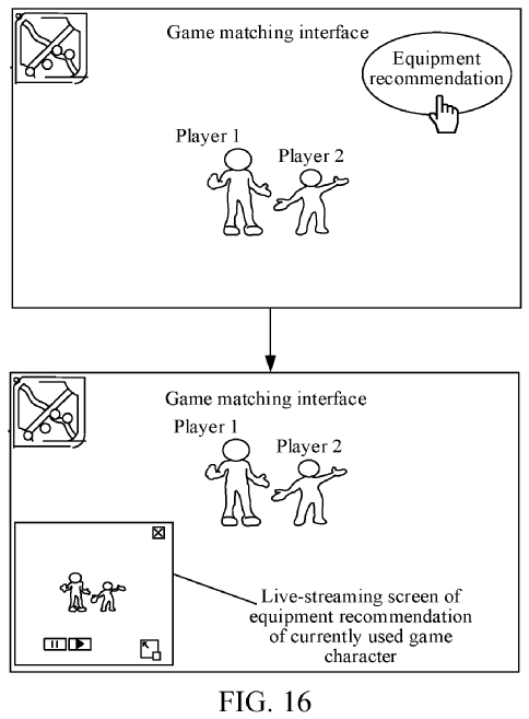 The schematic flowchart shows picture-in-picture addition of live stream window in a game.