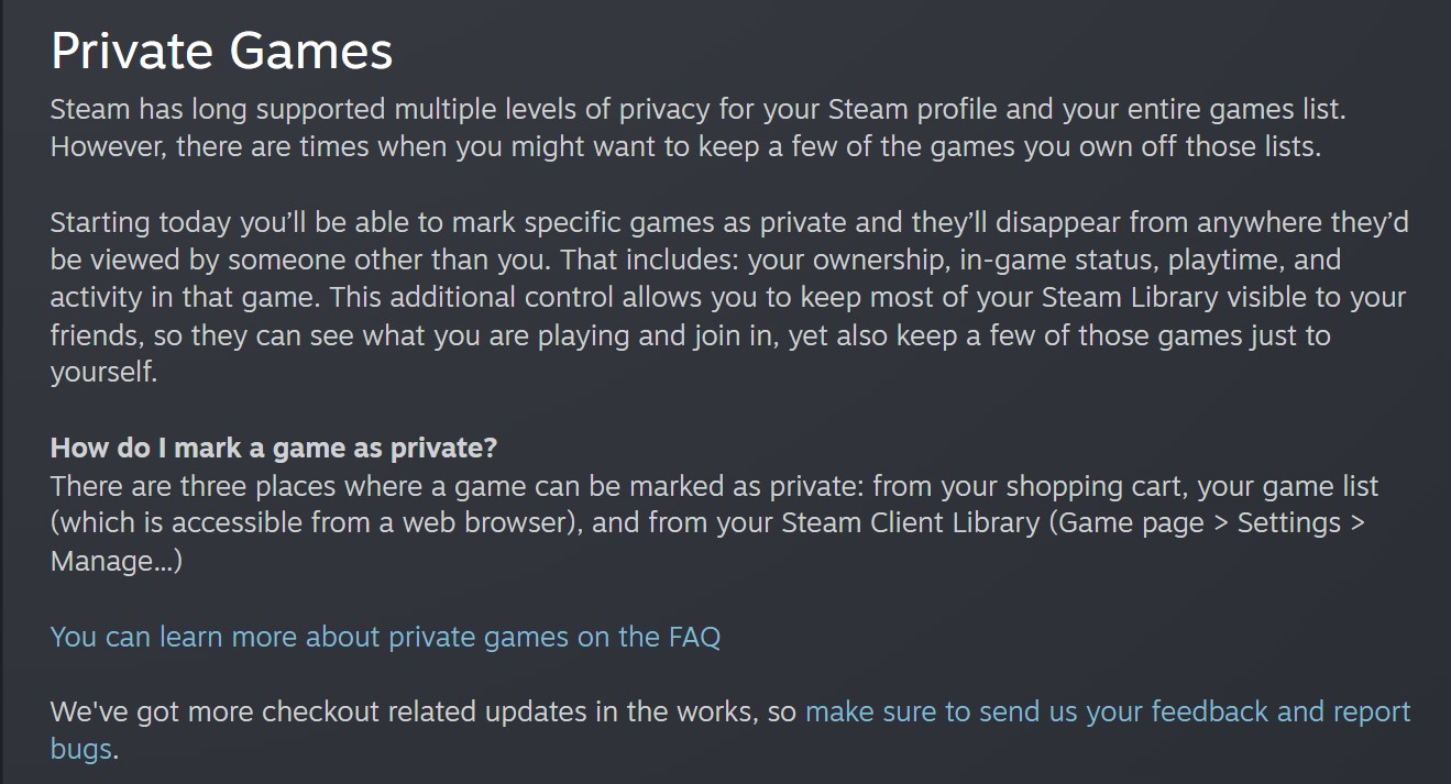 Steam privacy feature