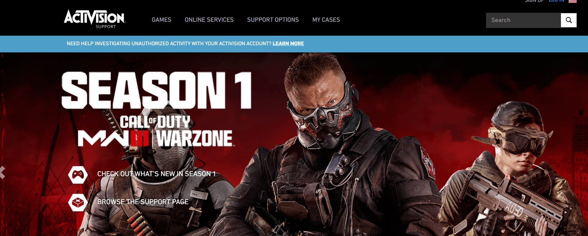 Activision Support Page