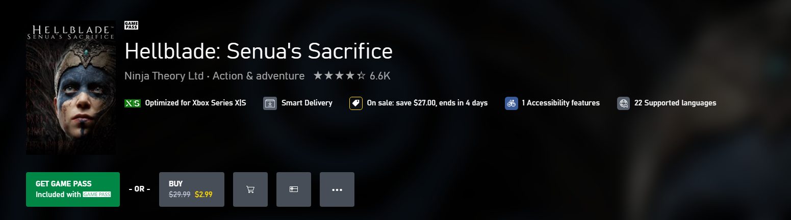 Hellblade: Senua's Sacrifice on the Xbox Store