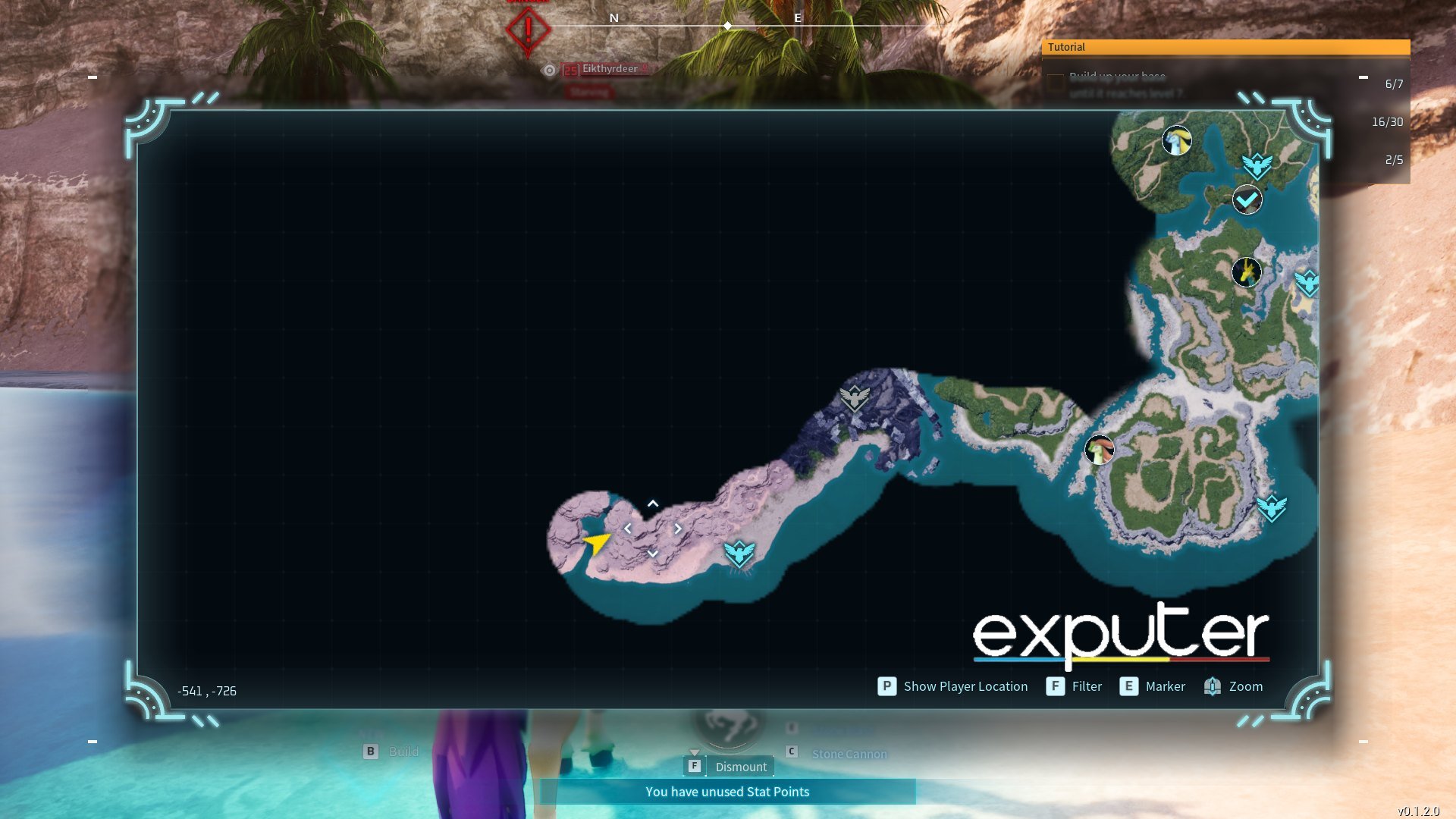 Regular level 30 Bushi spawn location on map in Palworld. (image captured by eXputer) 
