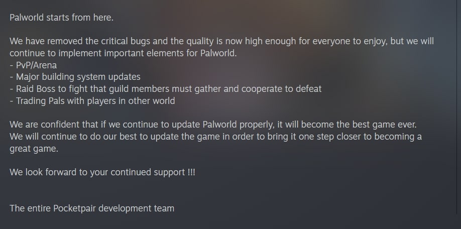 Palworld release announcement