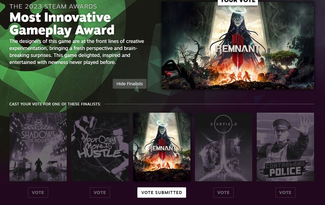 Starfield was nominated in The Steam Awards 2023 for "Most Innovative Gameplay"