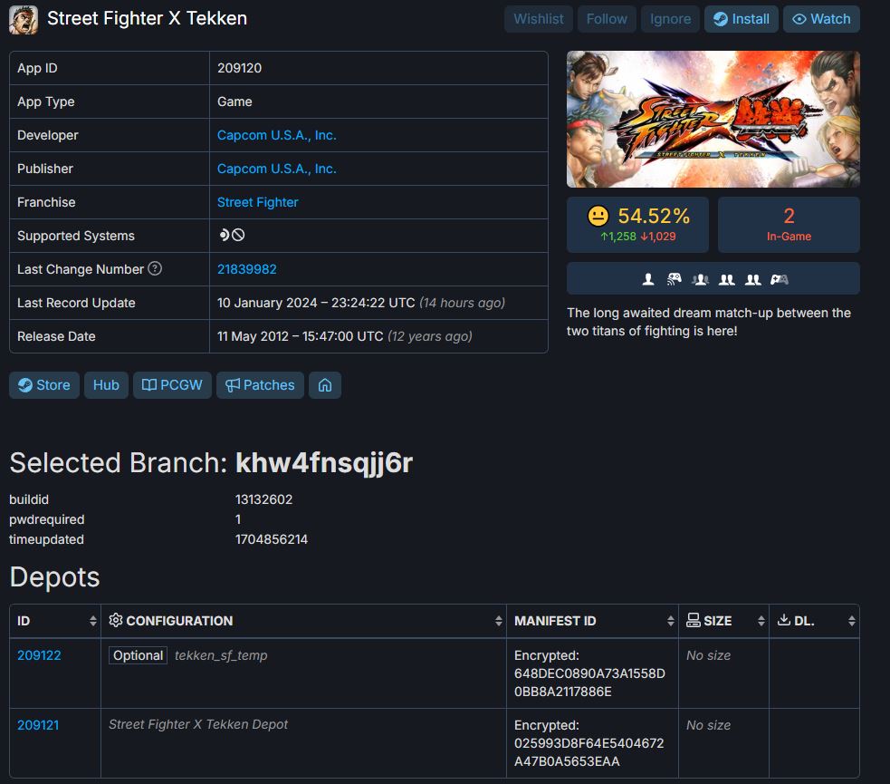 Street Fighter X Tekken received a new update on SteamDB