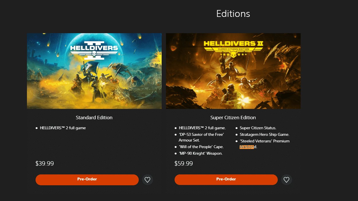 The Two Different Purchasable Editions of Helldivers 2