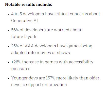 Notable results from the GDC survey.