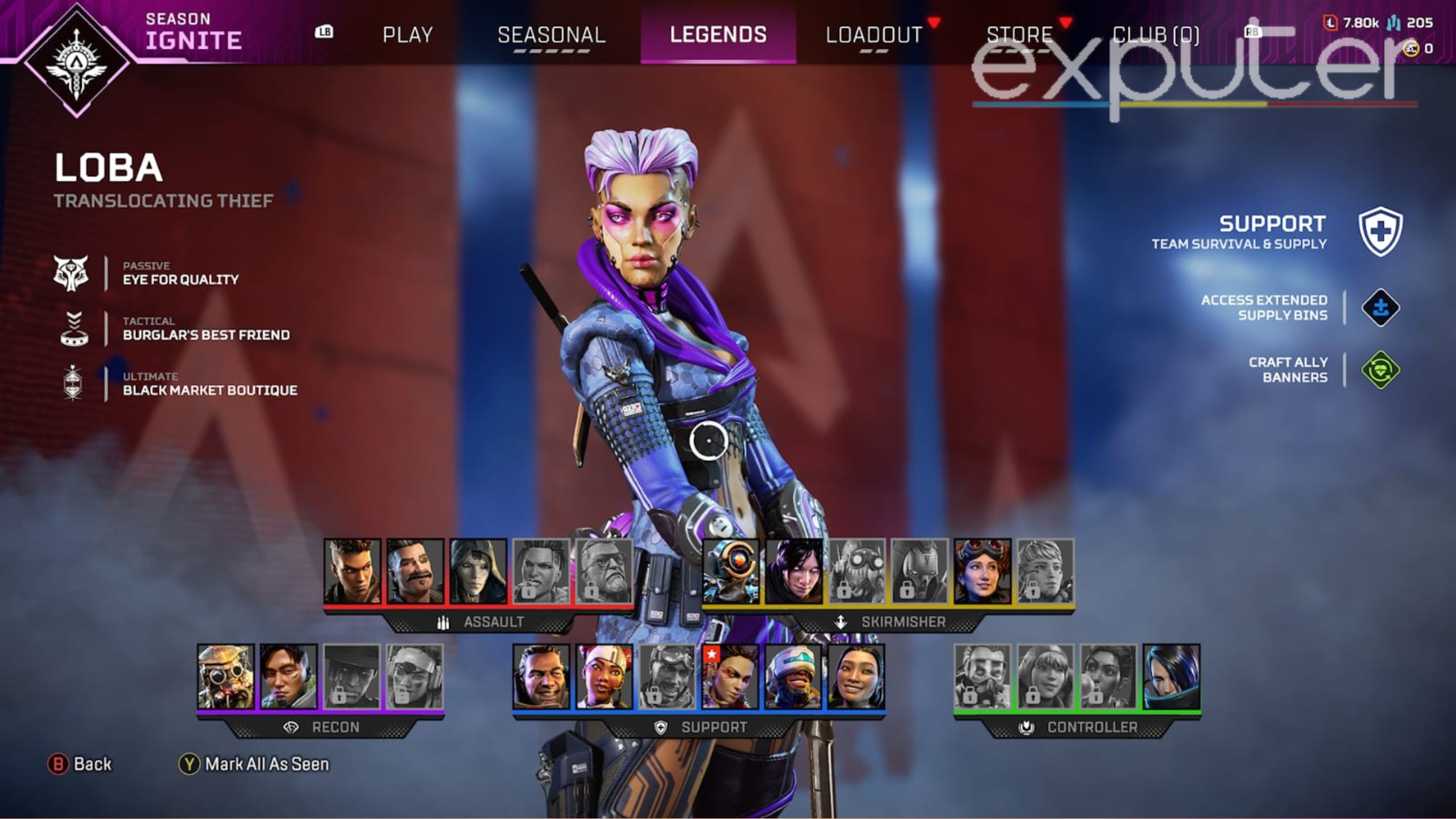 Legends' roster. (Image taken by eXputer)