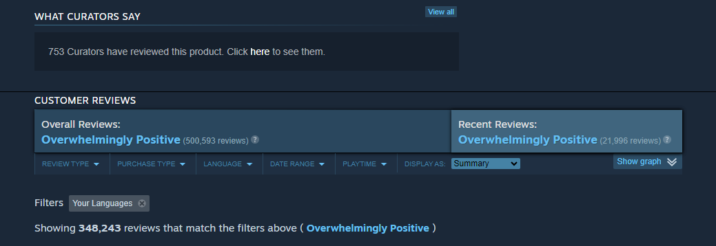 Baldur's Gate 3 Review Status on Steam