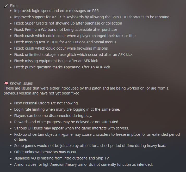 Helldivers 2 v1.000.13 Patch Notes