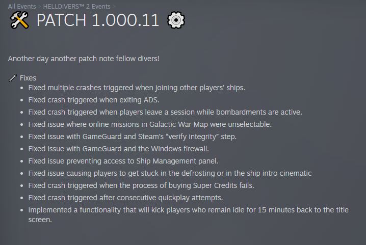 Details of the update 1.000.11.