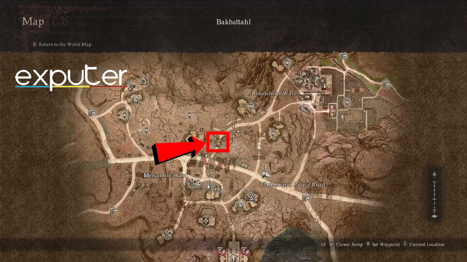 Adrea's location on the Bakbattahl map. (image captured by eXputer)