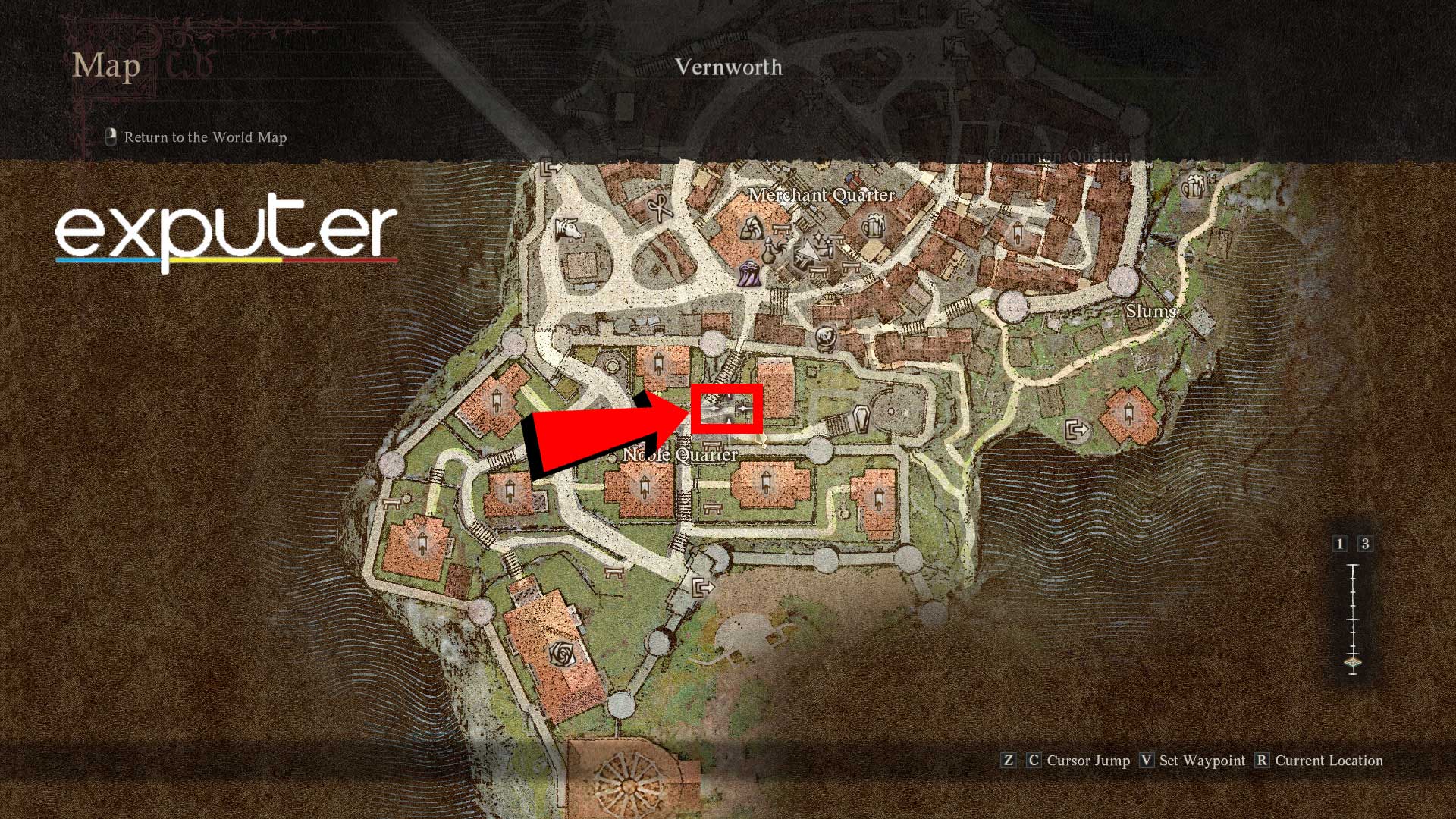 Salvatore's house's location on the Vernworth map. (image taken by eXputer)