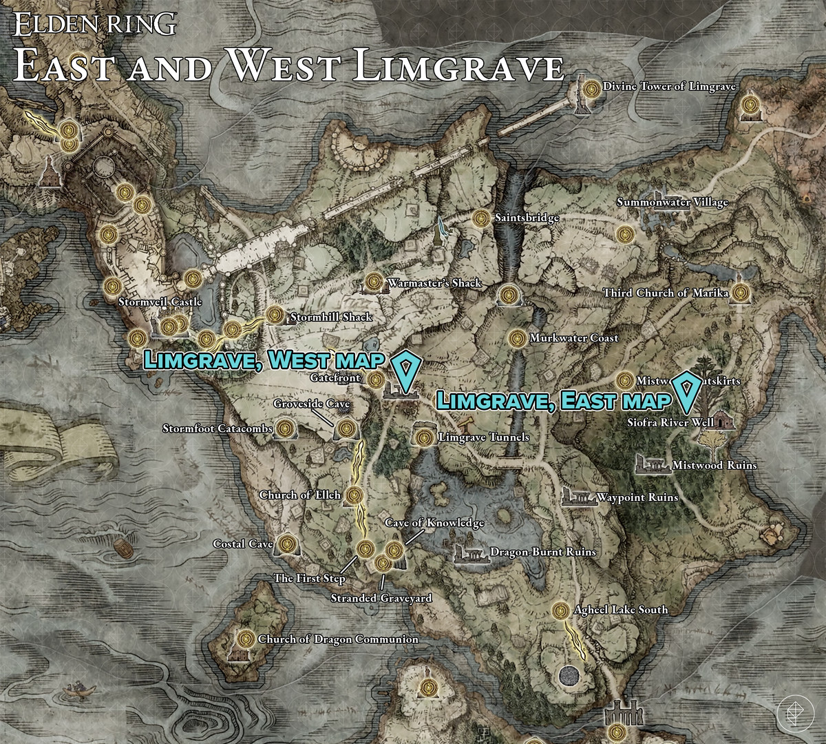 Limgrave map in Elden Ring.