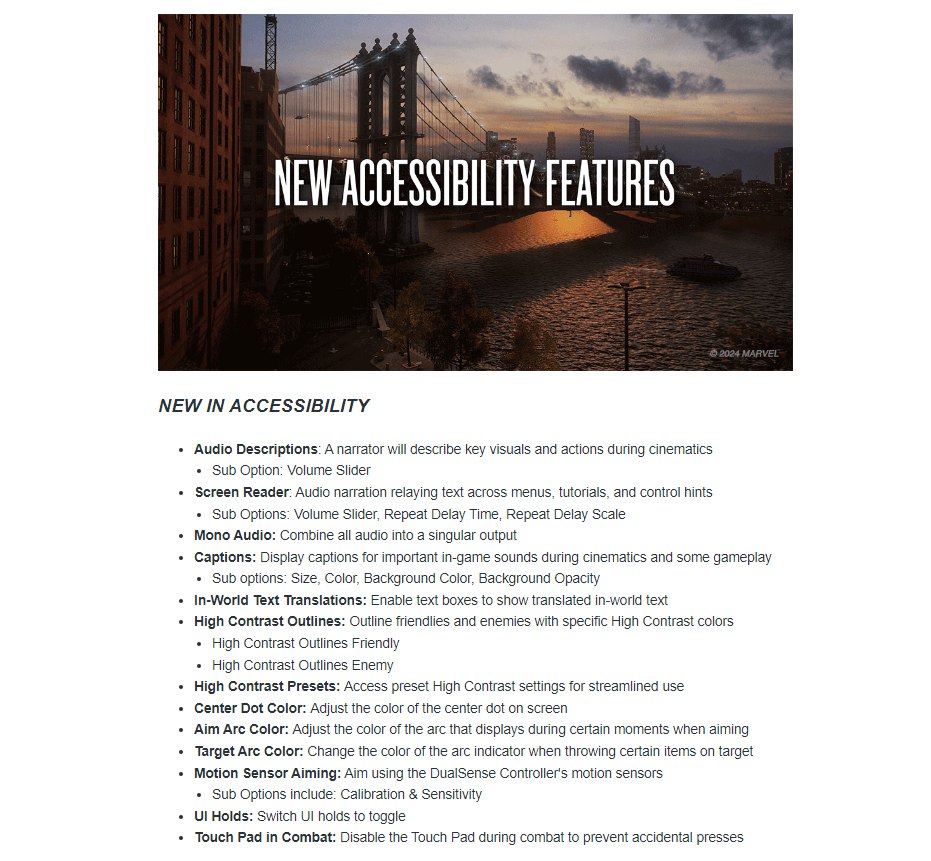 New Accessibility Features in Spider-Man 2's Update v1.002.000