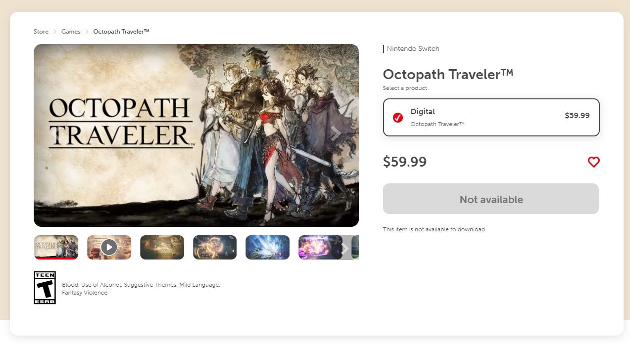 Octopath Traveler delisted from the US Nintendo eShop