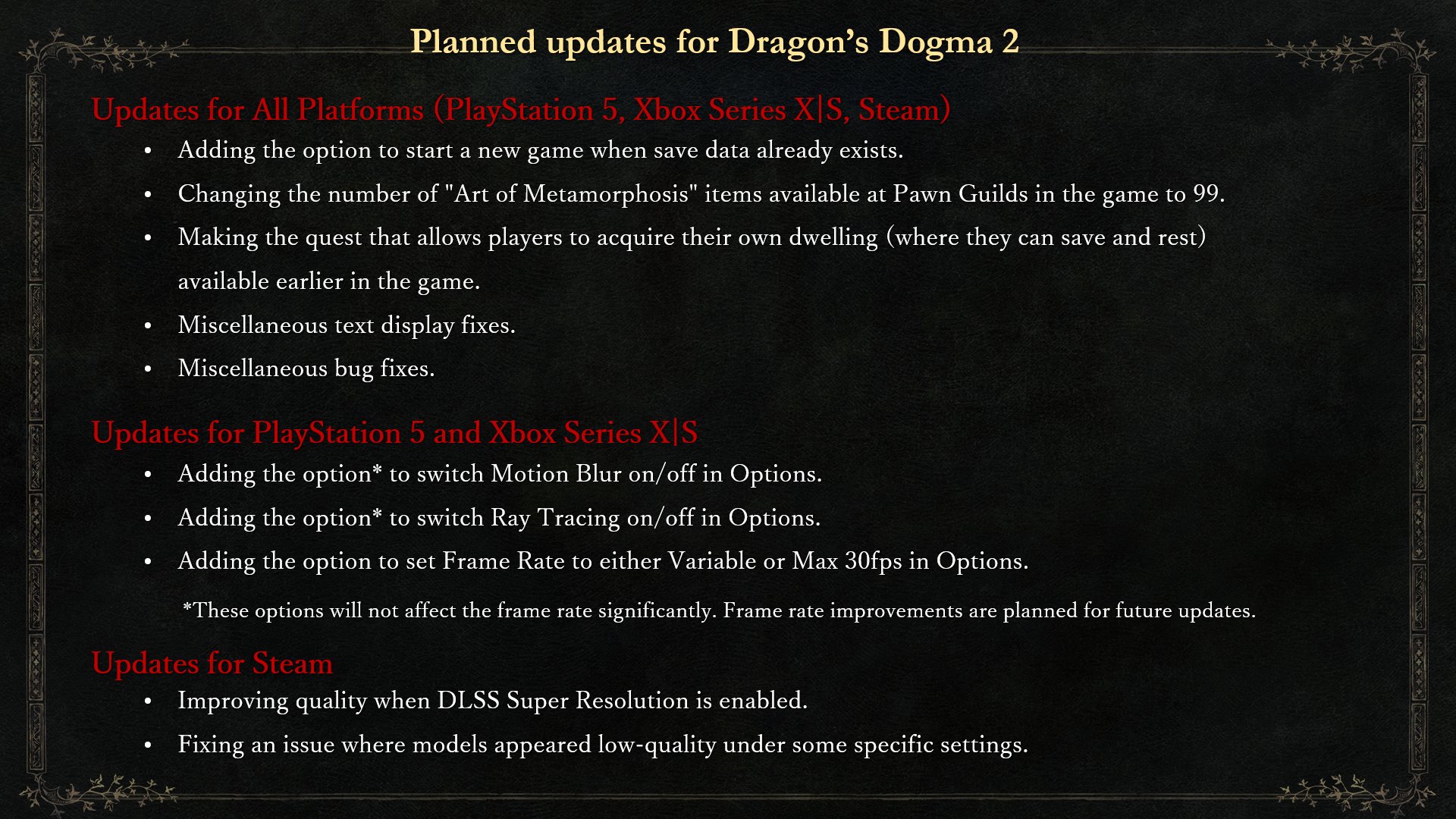 Planned Updates for Dragon's Dogma 2