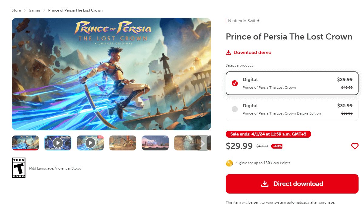 Prince of Persia: The Lost Crown on the eShop