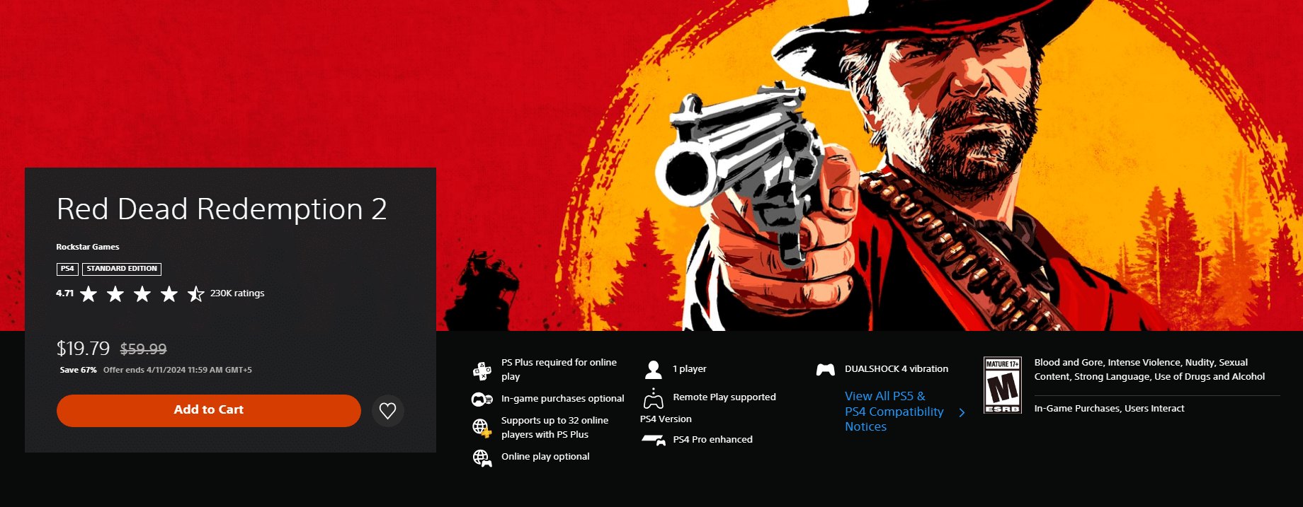 Red Dead Redemption 2 Discounted to 19.79