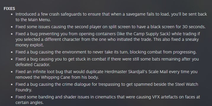 Some of the Bug Fixes From Baldur's Gate 3 Hotfix 20's Patch Notes