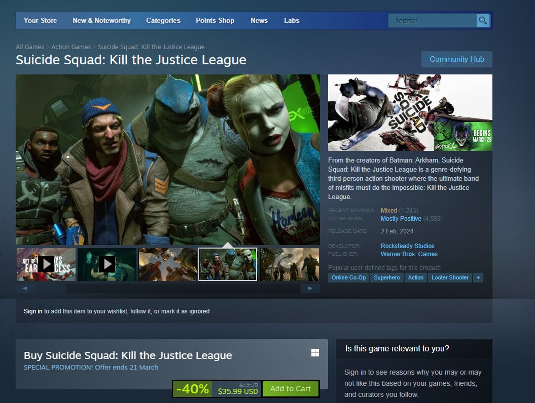 Suicide Squad: Kill the Justice League on Steam at 40% Right Now