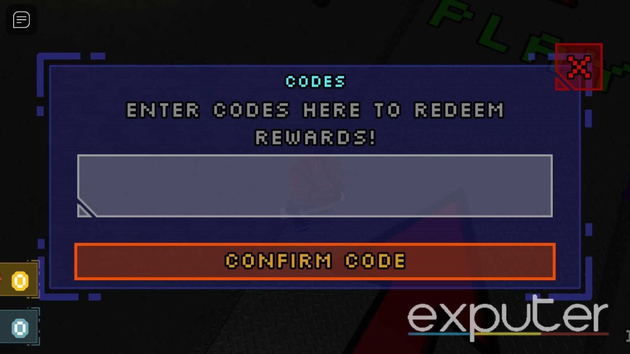 The screen that appears while redeeming codes 