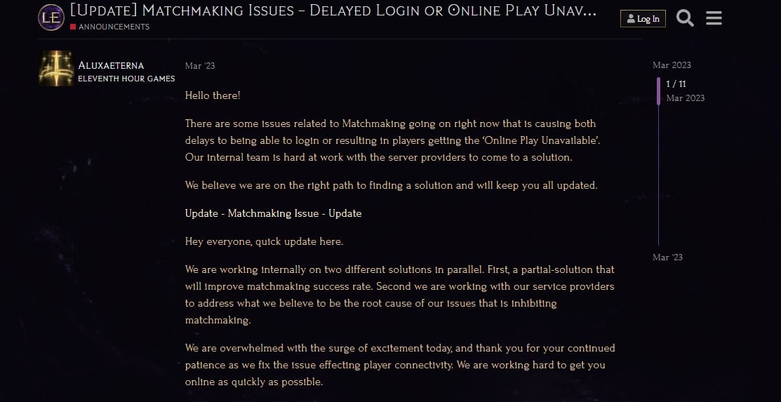 lost epoch patch notes online play unavailable