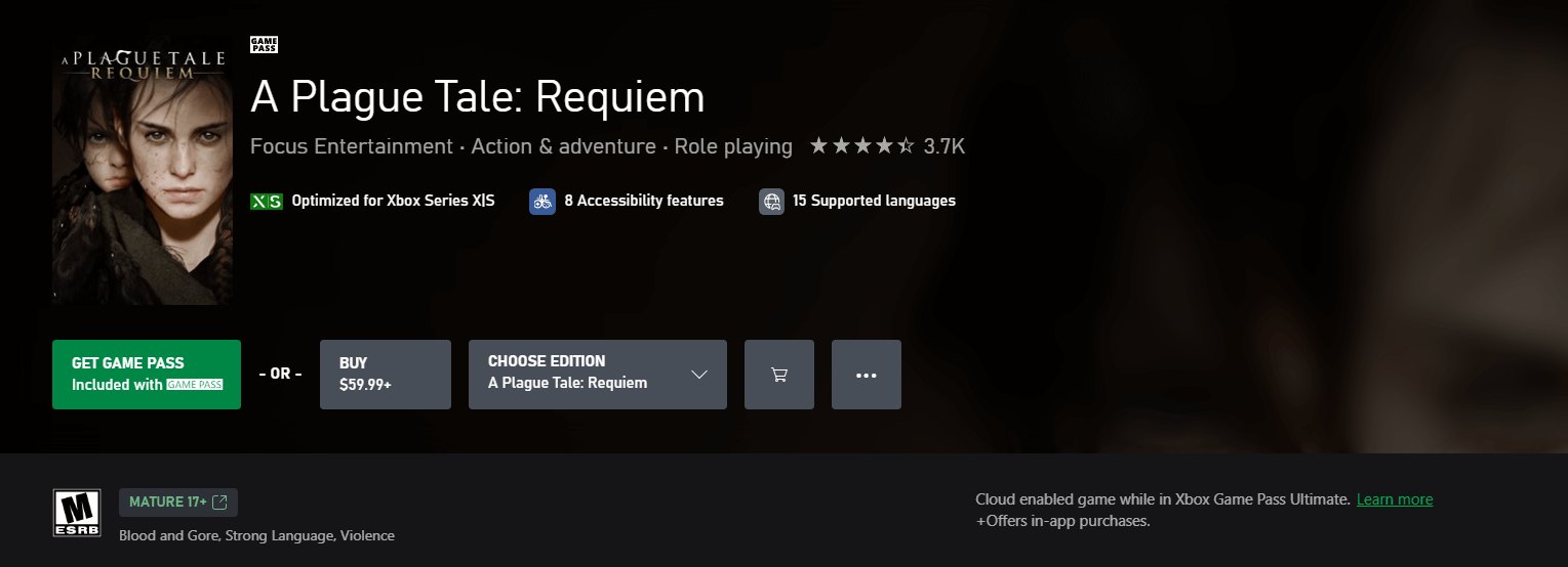 A Plague Tale: Requiem on the Xbox Store