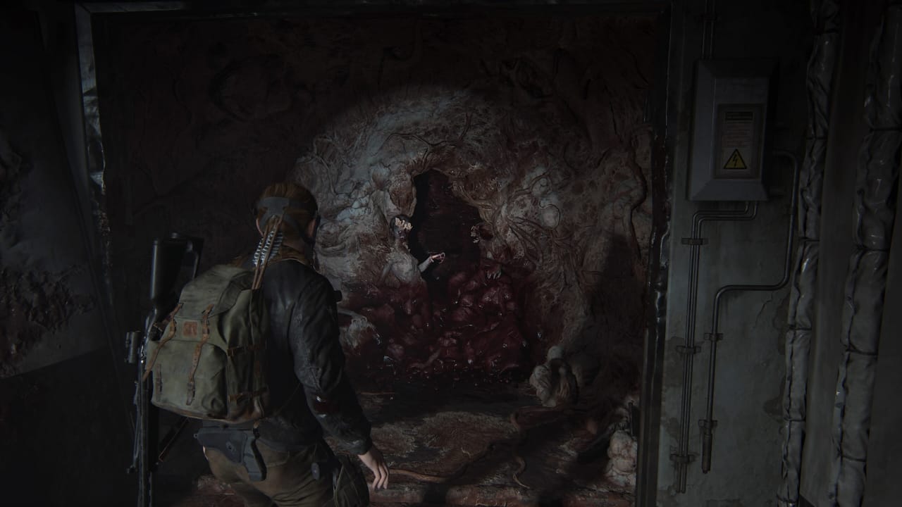 Abby seeing a corpse of a wounded and gutted infected